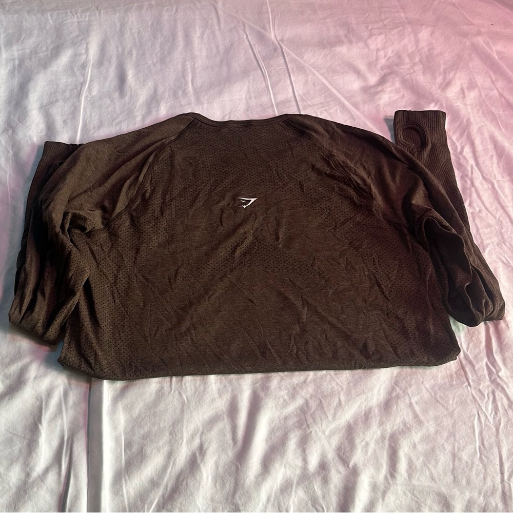 Dark Brown Long Sleeve Top with Logo